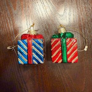 Vintage Blown Glass Christmas Ornaments Lao Mai Gift Package Set of 2